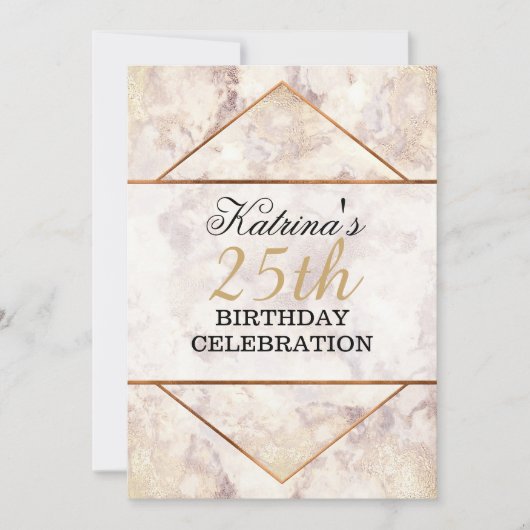 シックな大理石の誕生日パーティーへの招待 招待状 (正面)