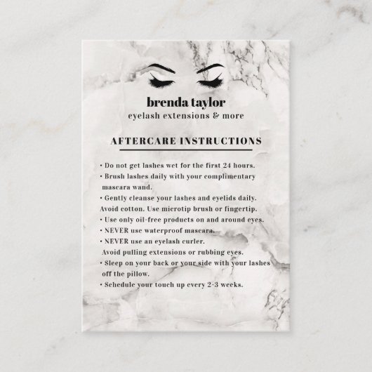 シックな大理石まつ毛ブラウバーアフターケアの指示 名刺 (正面)