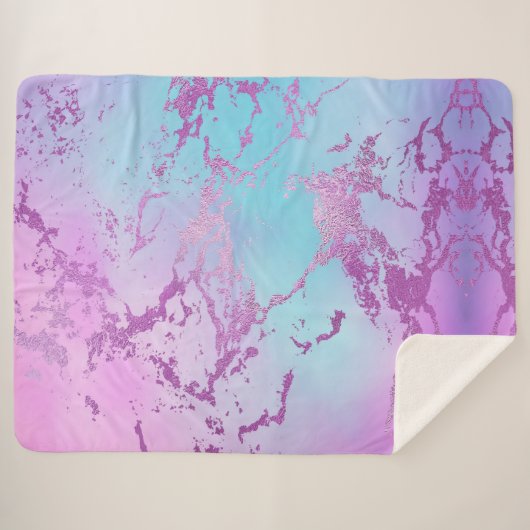 シックな大理石 | きらびやかなグレームバイオレットパープルブルーグラデーションー シェルパブランケット (正面(横))