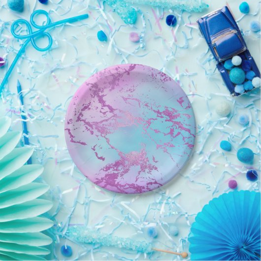 シックな大理石 | きらびやかなグレームバイオレットパープルブルーグラデーションー ペーパープレート (パーティー)