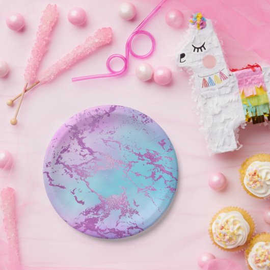 シックな大理石 | きらびやかなグレームバイオレットパープルブルーグラデーションー ペーパープレート (パーティー)