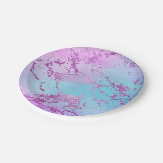 シックな大理石 | きらびやかなグレームバイオレットパープルブルーグラデーションー ペーパープレート (アングル)