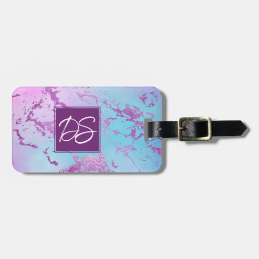 シックな大理石 | きらびやかなグレームバイオレットパープルブルーグラデーションー ラゲッジタグ (正面横)