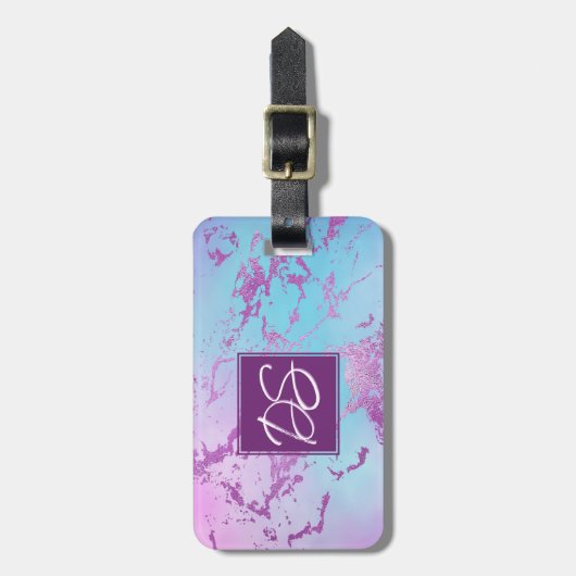 シックな大理石 | きらびやかなグレームバイオレットパープルブルーグラデーションー ラゲッジタグ (正面縦)