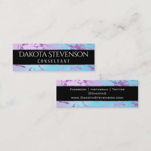 シックな大理石 | グリッジグラムパープルアンドブルーブランディング スキニー名刺 (正面/裏面)