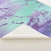 シックな大理石 | ラベンダーパープルとミントグリーン シェルパブランケット (3/4)