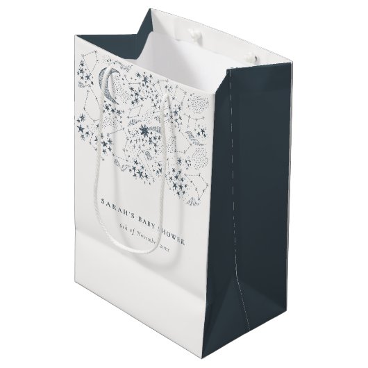 シックな天海軍の星空の夜の月の赤ちゃんシャワー ミディアムペーパーバッグ (正面アングル)