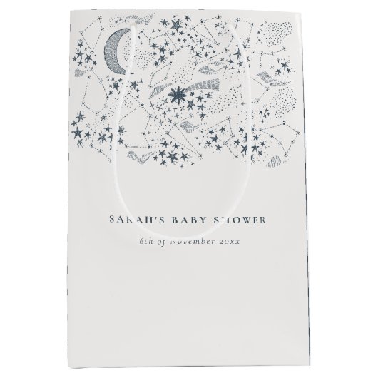 シックな天海軍の星空の夜の月の赤ちゃんシャワー ミディアムペーパーバッグ (正面)