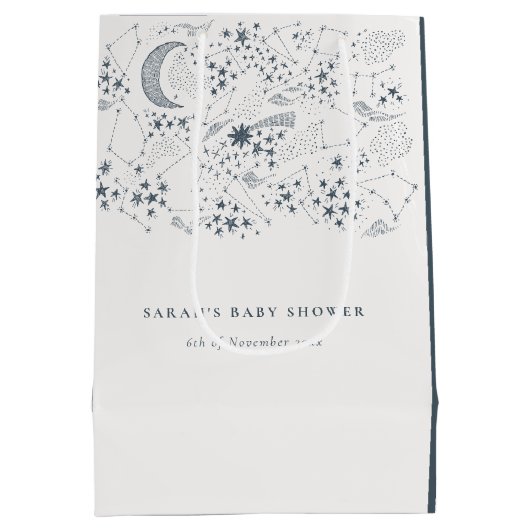 シックな天海軍の星空の夜の月の赤ちゃんシャワー ミディアムペーパーバッグ (裏面)