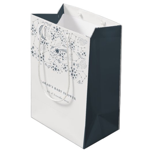 シックな天海軍の星空の夜の月の赤ちゃんシャワー ミディアムペーパーバッグ (裏面アングル)