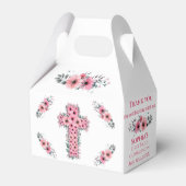 シックな女の子の最初の神聖な聖餐式ピンクフラワークロス フェイバーボックス (正面サイド)