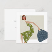 シックな女性サマーグリーンドレスファッションイラストレーション 招待状 (正面/裏面)