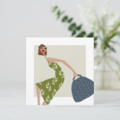 シックな女性サマーグリーンドレスファッションイラストレーション 招待状 (スタンド正面)