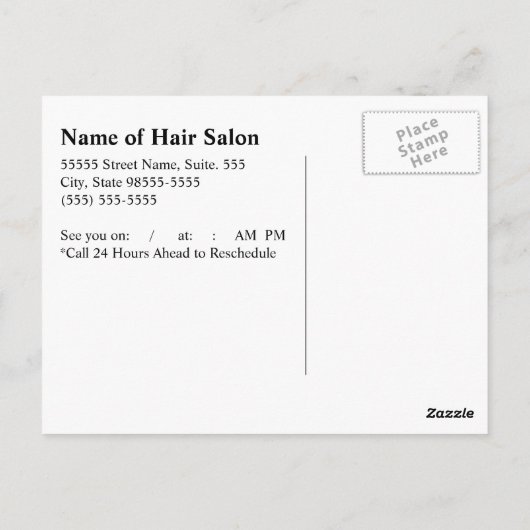 シックな女性ピンクと黒ゼブラヘアアポイントメント ポストカード (裏面)