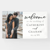 シックな婚約カップル結婚の写真の歓迎 横断幕 (横)