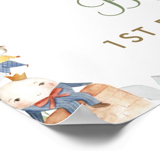 シックな子供部屋ライムグリーナリー1stバースデーウェルカム ポスター (角)