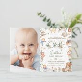 シックな子供部屋ライムグリーナリー1stバースデーフォト 招待状 (スタンド正面)