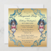 シックな孔雀の羽のマスクの仮面舞踏会のパーティー 招待状 (裏面)