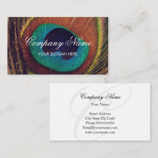 シックな孔雀の羽の写真の名刺テンプレート 名刺 (正面/裏面)