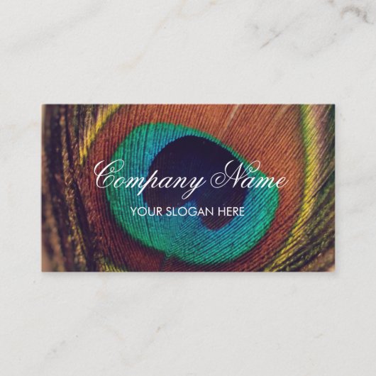 シックな孔雀の羽の写真の名刺テンプレート 名刺 (正面)