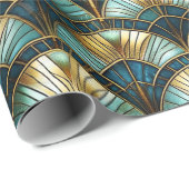 シックな孔雀カラーのステンドグラスのデコパージュ ラッピングペーパー (ロールコーナー)