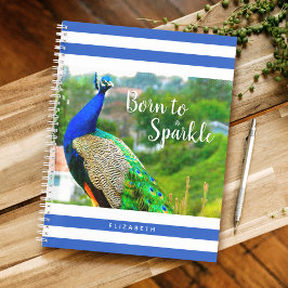 シックな孔雀ブルーストライプホワイト生まれの輝きに ノートブック