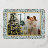 シックな季節のグリーティングオンホリーベリー金ゴールド 箔シーズンカード (正面)