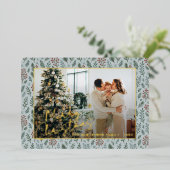 シックな季節のグリーティングオンホリーベリー金ゴールド 箔シーズンカード (立ち正面)