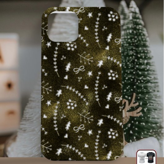 シックな季節のゴールデンボタニカルパターンクリスマス iPhoneケース