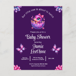 シックな孵化すぐ紫の恐竜の赤ちゃんシャワー ポストカード