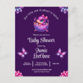 シックな孵化すぐ紫の恐竜の赤ちゃんシャワー ポストカード (正面)