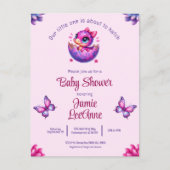 シックな孵化をすぐにピンク恐竜の赤ちゃんシャワー後 ポストカード (正面)