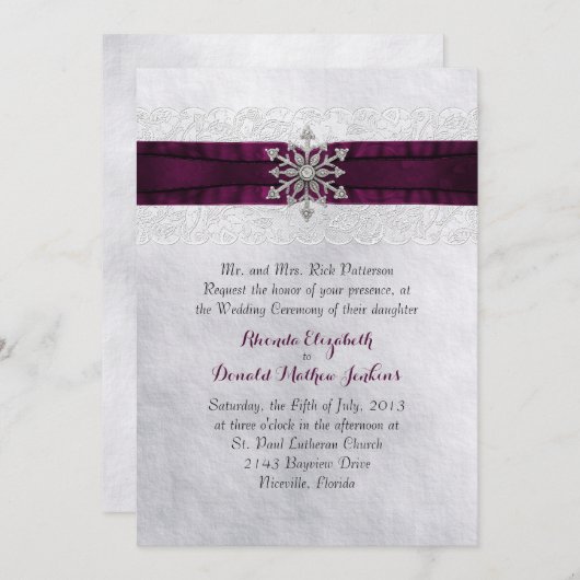 シックな宝石スノーフレーク結婚式招待状 招待状 (正面/裏面)