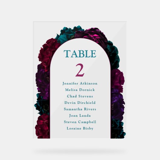 シックな宝石トーンの結婚花の数の席 アクリルサイン (正面)