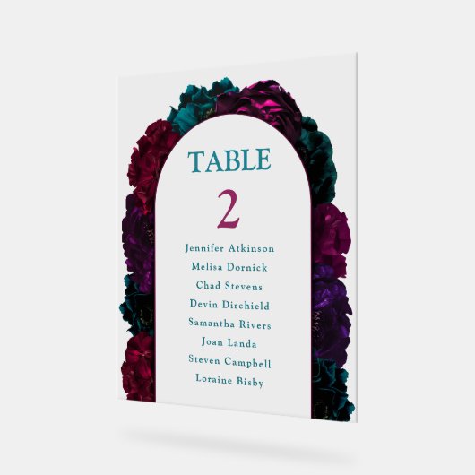 シックな宝石トーンの結婚花の数の席 アクリルサイン (傾斜)