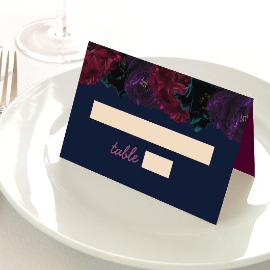 シックな宝石トーンフローラブルー結婚ズ プレイスカード