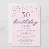 シックな宝石ピンクスパークルグリッター誕生日パーティー 招待状 (正面)