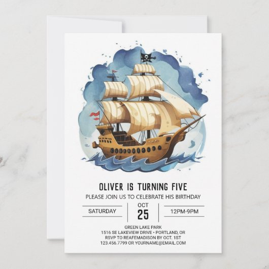 シックな宝石地図こども海賊誕生日 招待状 (正面)