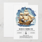 シックな宝石地図こども海賊誕生日 招待状 (正面/裏面)