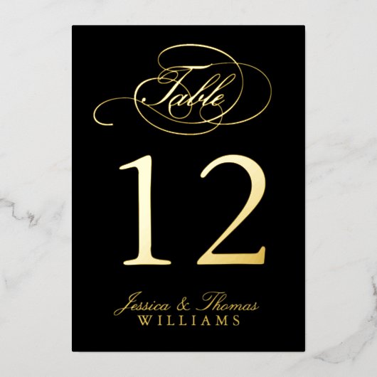 シックな実在フォトフォイル押し付けテーブル番号カード 箔招待状 (正面)