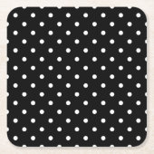 シックな小さな白い水玉模様の黒い背景 スクエアペーパーコースター (正面)