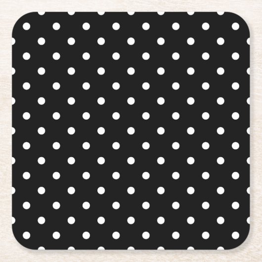 シックな小さな白い水玉模様の黒い背景 スクエアペーパーコースター (正面)