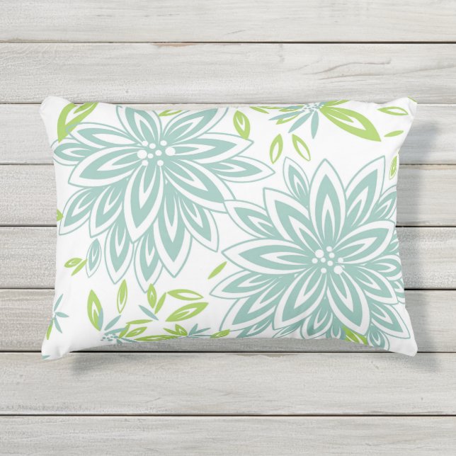 シックな屋外PILLOW_PRETTY 415 SEAFOAMの花柄 アウトドアクッション (正面)