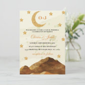 シックな山の月の水の色の金ゴールドエレガントな結婚式 招待状 (スタンド正面)