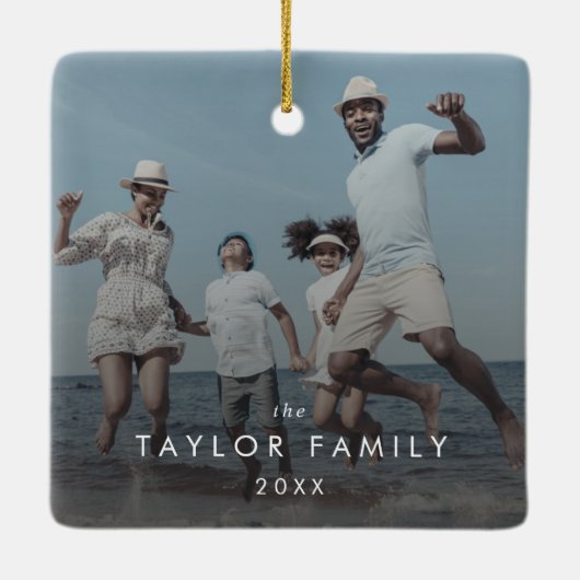シックな年1回ファミリーフォトオーバーレイ記念 セラミックオーナメント (裏面)