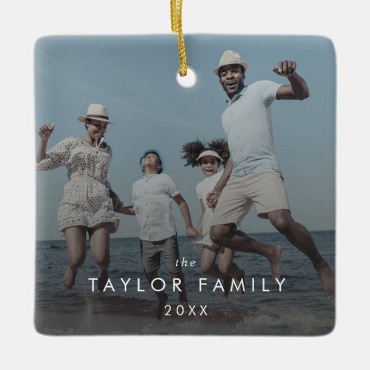 シックな年1回ファミリーフォトオーバーレイ記念 セラミックオーナメント (正面)