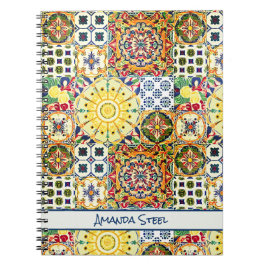 シックな幾何地中海のオレンジのタイルのモノグラム ノートブック