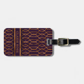 シックな幾何学的な紫の金ゴールド格子パターン ラゲッジタグ (正面横)