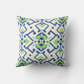シックな幾何学的な緑の青いイカットの部族パターン クッション (裏面)