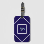 シックな幾何学的な青と白モノグラムの ラゲッジタグ (正面縦)